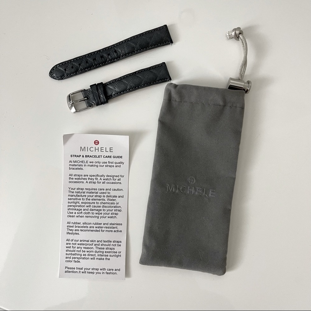 Michele watch band | quilted leather | 16mm | gunmetal silver